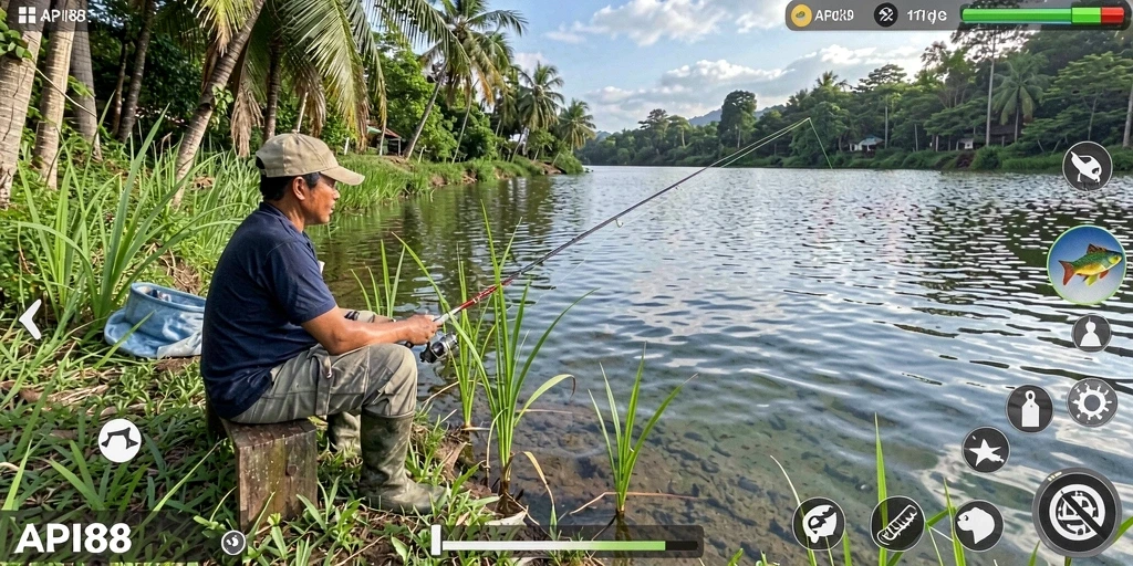 Tampilan menarik dalam gameplay API88 saat menangkap ikan.
