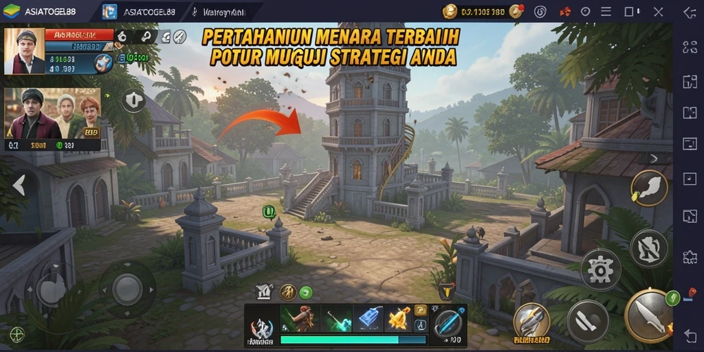 Tangkapan layar menunjukkan pertempuran menara yang intens dan grafik menawan.