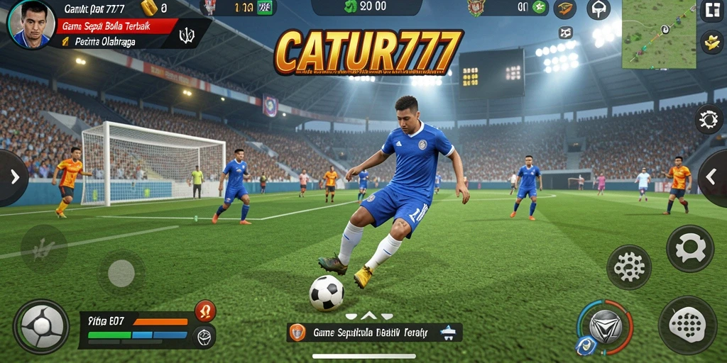 Tampilan gameplay CATUR777 dengan aksi sepak bola yang seru.
