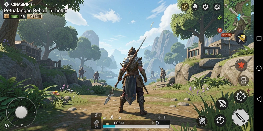 Screenshot gameplay CINASIPIT yang menunjukkan dunia terbuka yang luas.