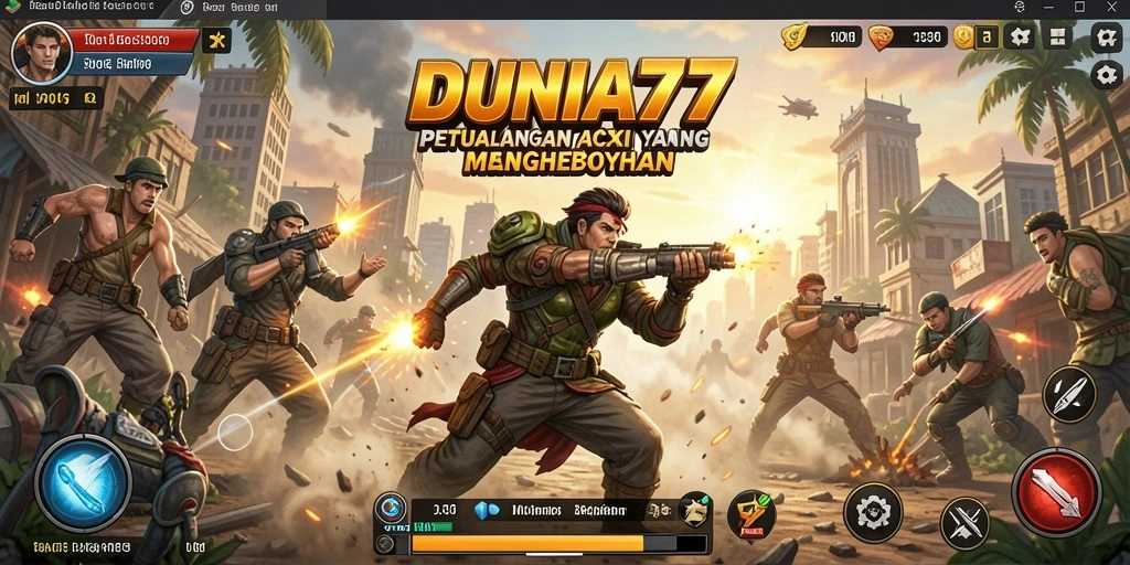 Tangkapan layar DUNIA77 menampilkan pertempuran seru dan grafis memukau.