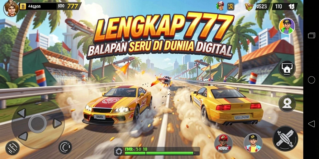 Screenshot gameplay LENGKAP777 dengan aksi balap mendebarkan.
