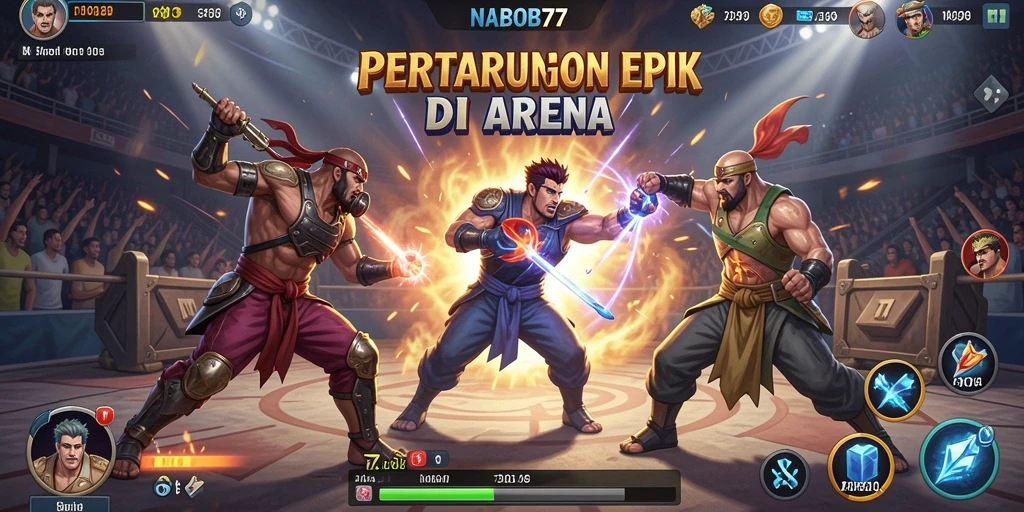 Tampilan gameplay intens di NABOB77 saat pertarungan berlangsung.