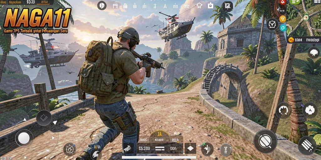 Screenshot gameplay NAGA11 menampilkan aksi pertempuran yang mendebarkan dan grafis menakjubkan.