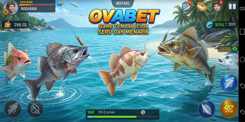 Tampilan gameplay seru dalam OVABET saat menangkap ikan.