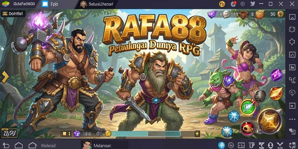 Tampilan epik gameplay RAFA88 dengan pertempuran seru dan karakter menarik.