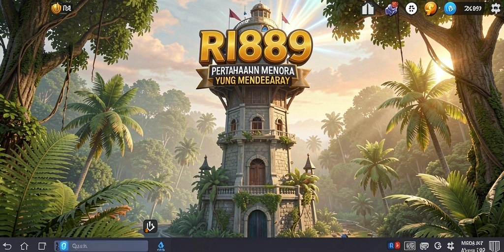 Tampilan gameplay RI889 dengan menara melawan gelombang musuh.