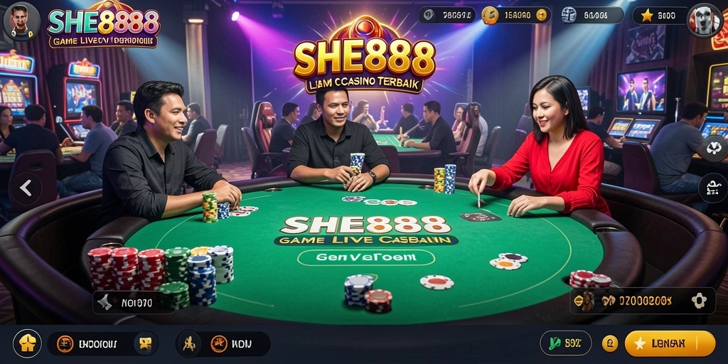 Tampilan menarik dari game Live Casino SHE888 yang menampilkan dealer langsung.