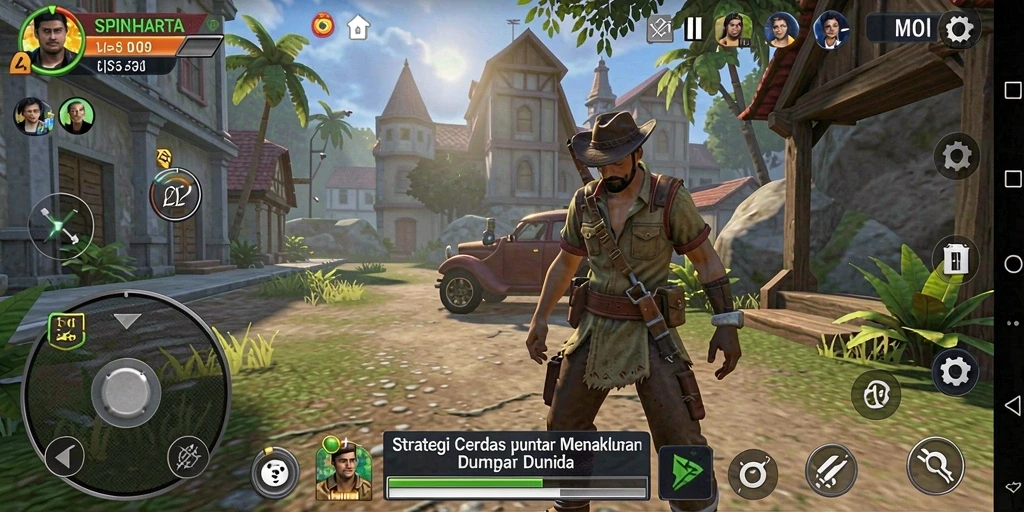 Tampilan screenshot gameplay SPINHARTA dengan pertempuran strategis yang mendebarkan.